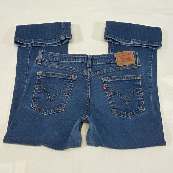 Levi’s 519 Low Rise Flare Jeans Faded Medium Wash Distressed Stretch Denim 7S - Picture 9 of 14